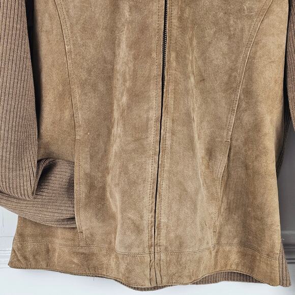 Jacket Pendleton camel brown suede wool rib knit zip front size Medium - Picture 3 of 8